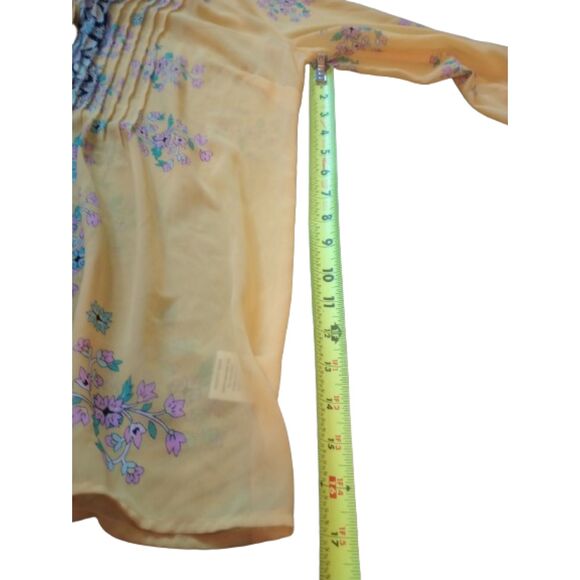 Charter Club Women's Size L Sheer Yellow Floral Blouse - Picture 4 of 7
